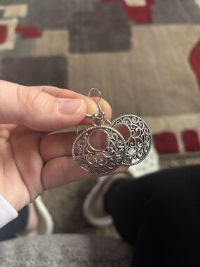 Silver Filigree Circle Drop Earrings - Women's Jewelry